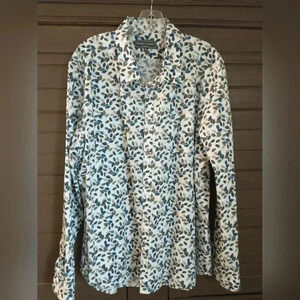Men's Paisley & Gray Button Down Shirt with Leaves Size 19 XXL Slim Fit
